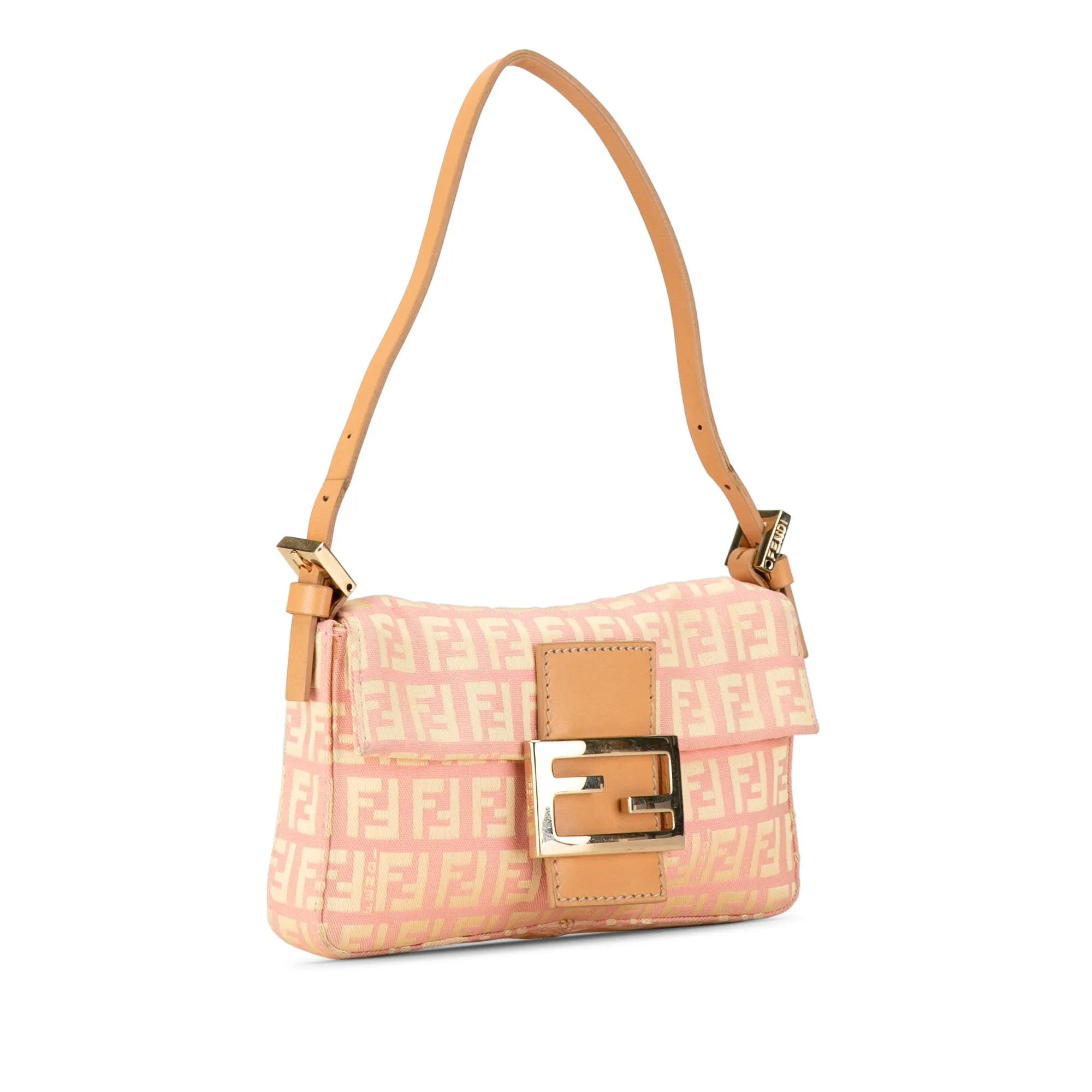 Pink Fendi Mini Zucchino Canvas Baguette Shoulder Bag