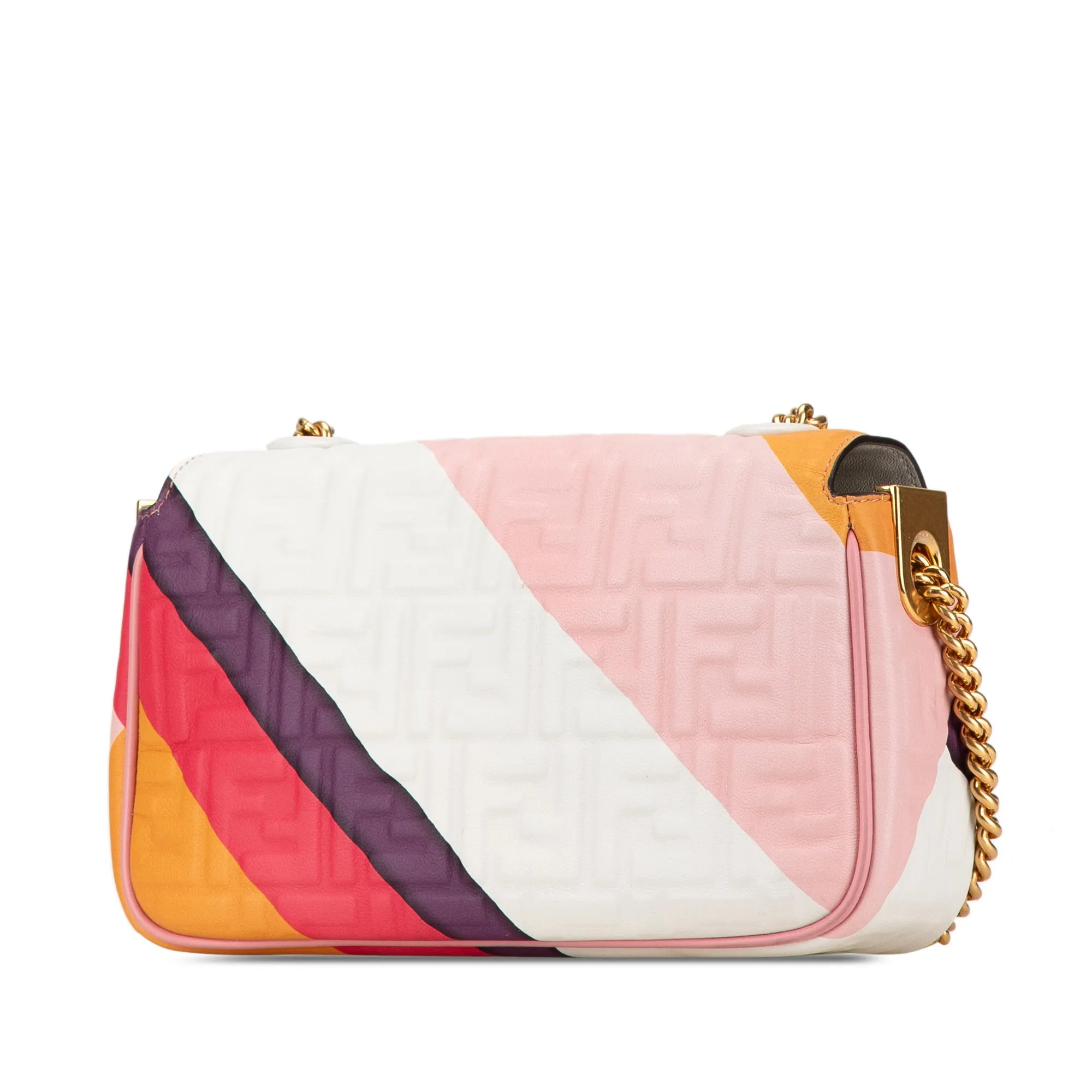 Pink Fendi Zucca Embossed Chain Midi Baguette Shoulder Bag