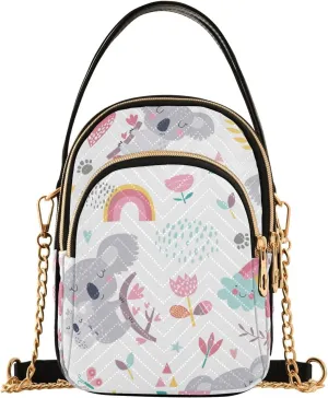 Pink Floral Koala Cross Body Bags Triple Zip Women's Crossbody Handbags, Work Bags for Women