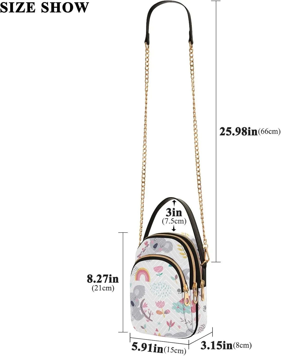 Pink Floral Koala Cross Body Bags Triple Zip Women's Crossbody Handbags, Work Bags for Women