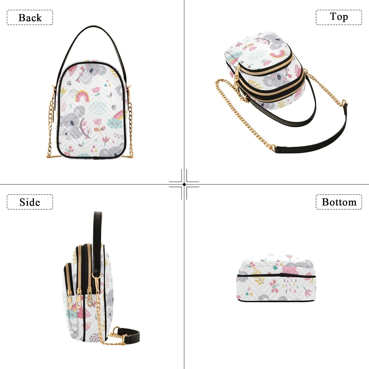 Pink Floral Koala Cross Body Bags Triple Zip Women's Crossbody Handbags, Work Bags for Women