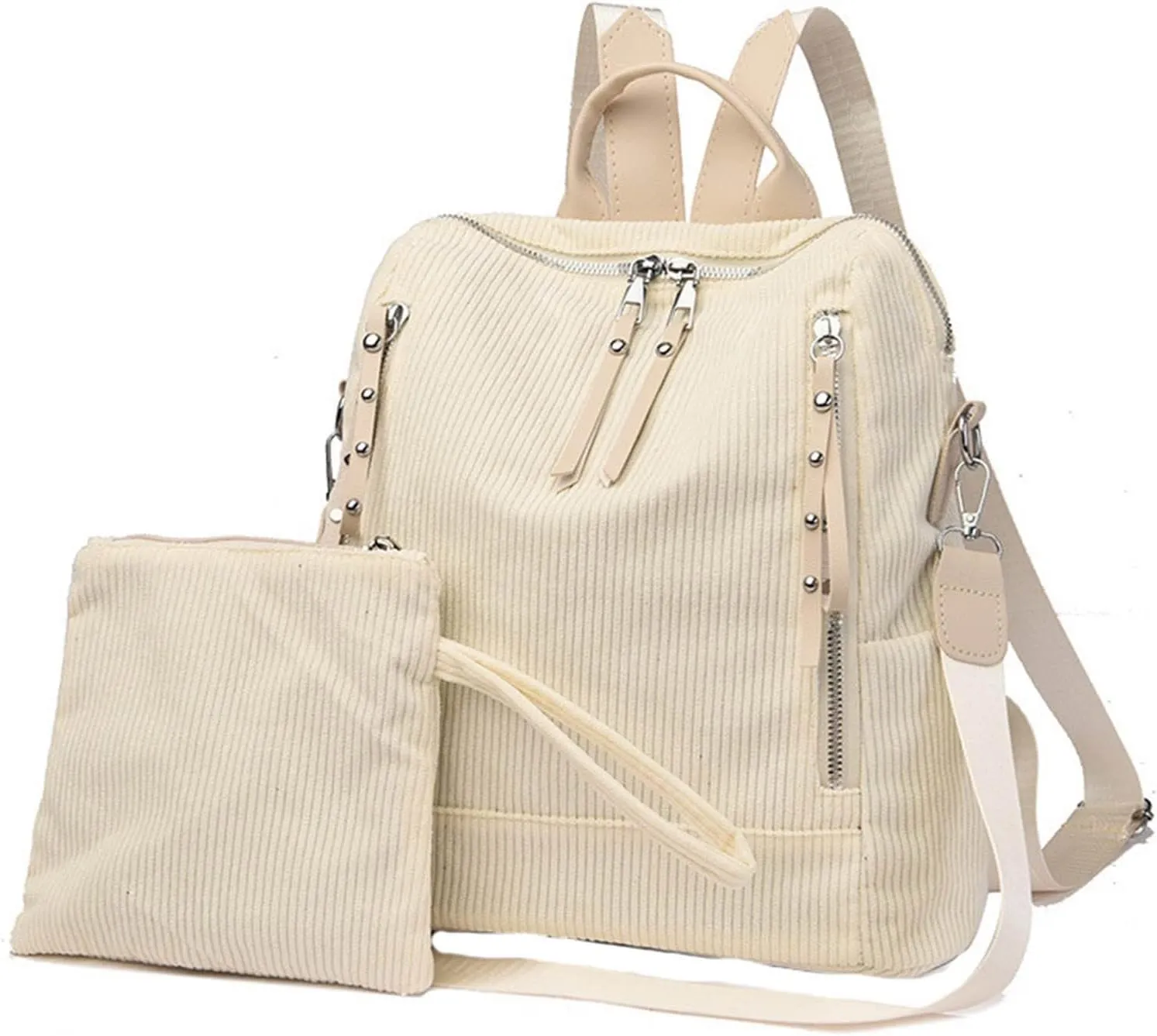 Popular Outdoor School Back Pack Schoolbag College Backpack School Bag Womens Fashion Backpack with (Beige, One Size)
