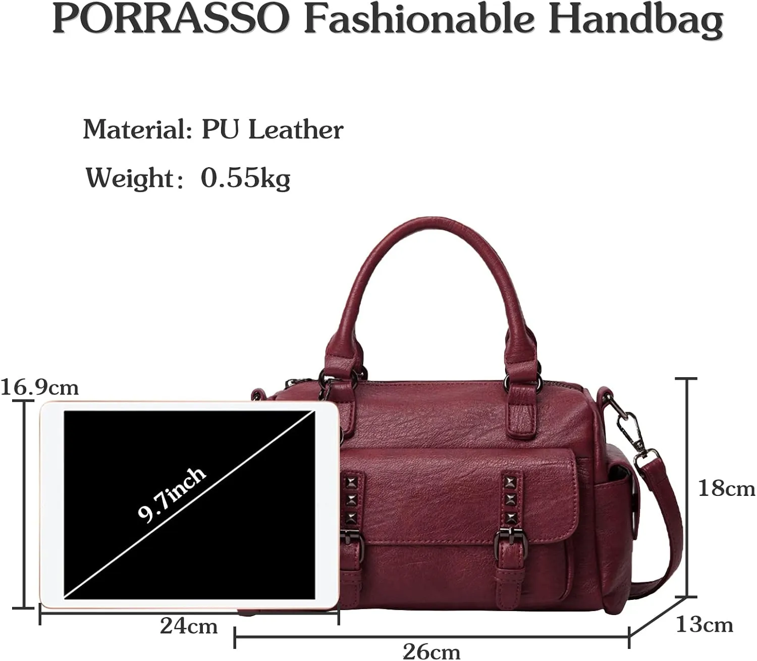 PORRASSO Retro Handbag Women's Shoulder Bags Women Shoulder Bags with Pendant Waterproof PU Leather Handbag Work Travel Date Boston Bag