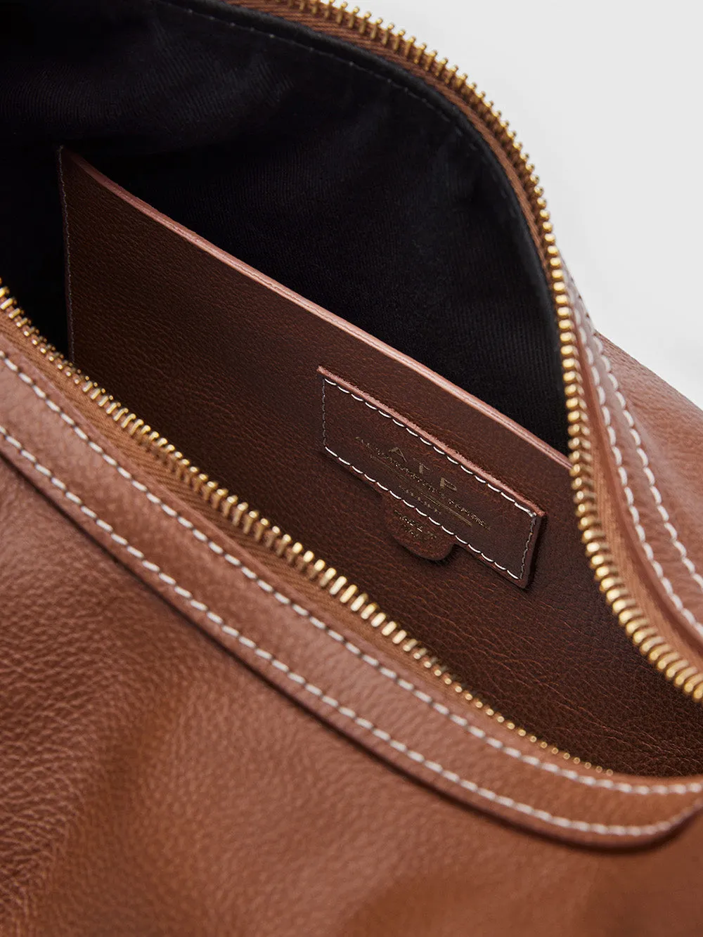 Potenza Brandy/Contrast Stitch Grained leather Large hobo bag