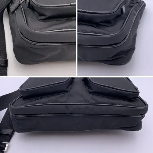 Prada Black Nylon Canvas Double Pockets Crossbody Messenger Bag