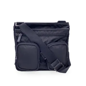 Prada Black Nylon Canvas Double Pockets Crossbody Messenger Bag