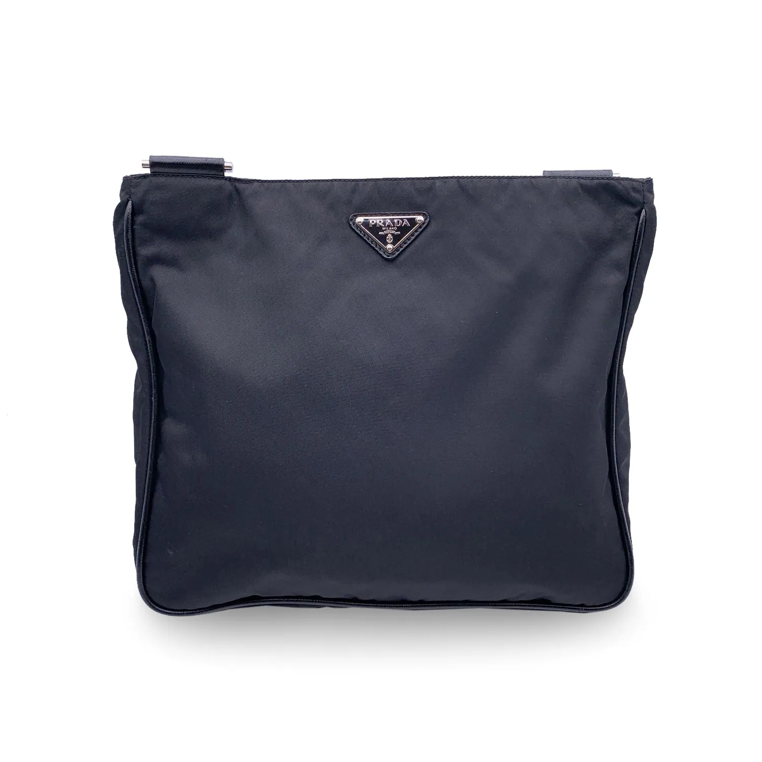 Prada Black Nylon Canvas Double Pockets Crossbody Messenger Bag