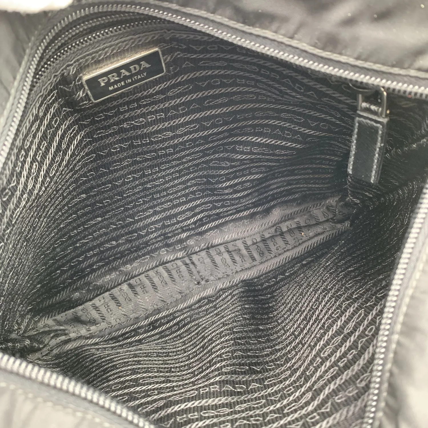 Prada Black Nylon Canvas Double Pockets Crossbody Messenger Bag
