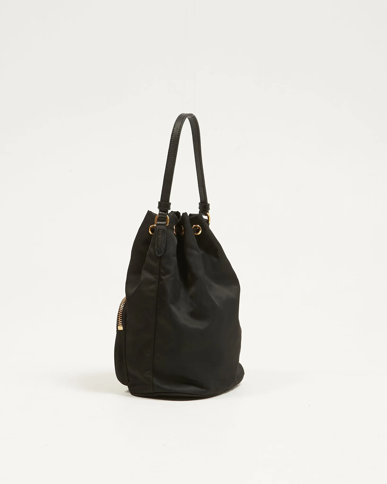 Prada Black Nylon Mini Tessuto Duet Bucket Bag