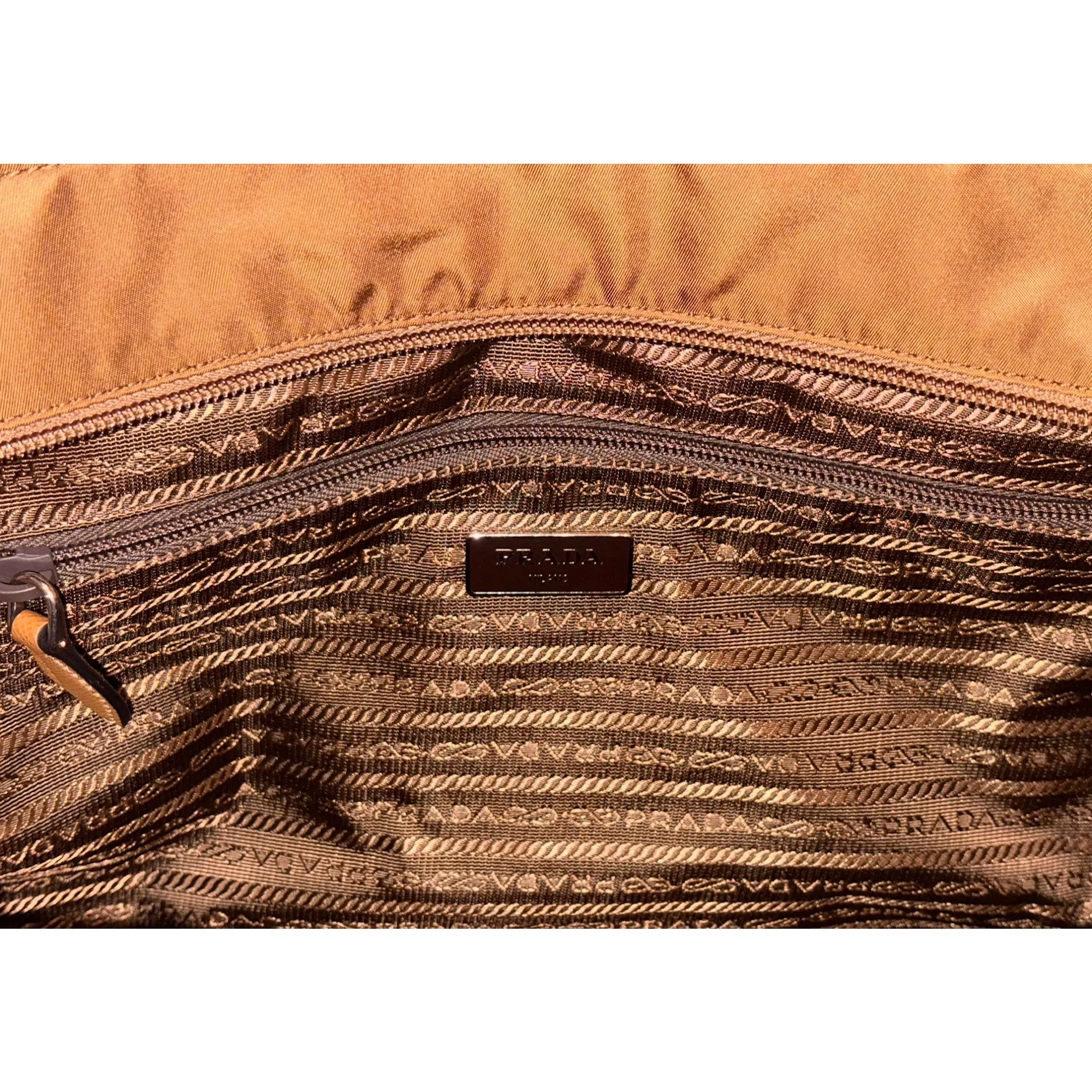 Prada Nylon and Leather Medium Shopper Tote Bag Tobacco Brown