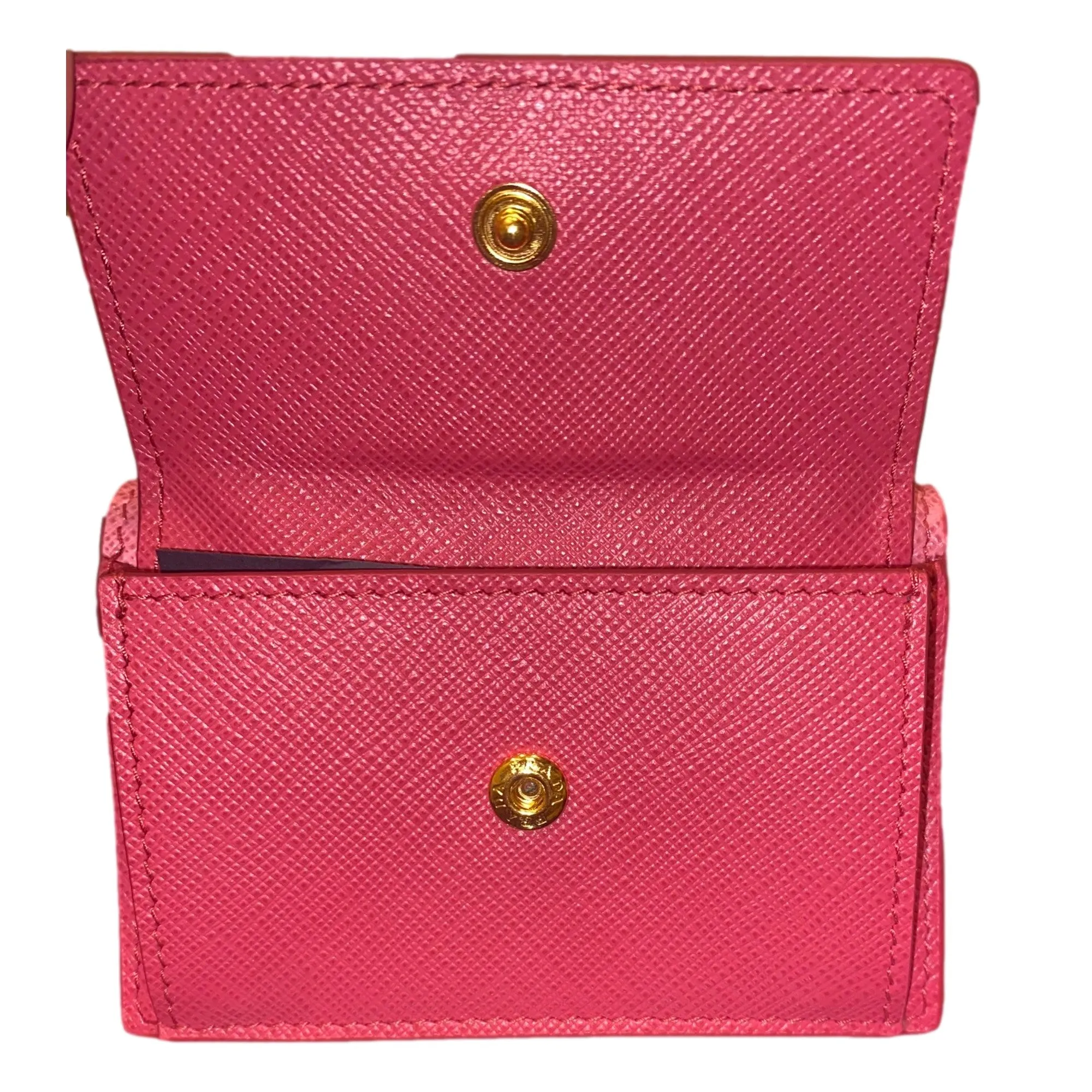 Prada Tri-Fold Saffiano Wallet Womens Pink Multicolor Gold Prada Logo