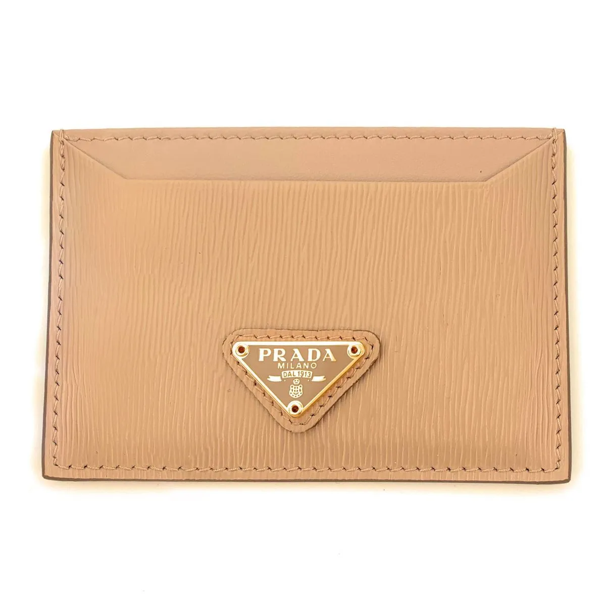 Prada Vitello Move Cipria Beige Leather Triangle Logo Card Wallet 1MC208