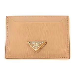 Prada Vitello Move Cipria Beige Leather Triangle Logo Card Wallet 1MC208