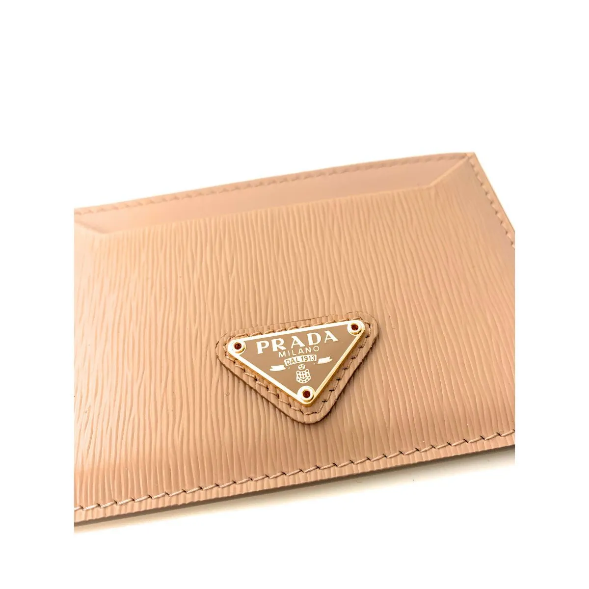 Prada Vitello Move Cipria Beige Leather Triangle Logo Card Wallet 1MC208