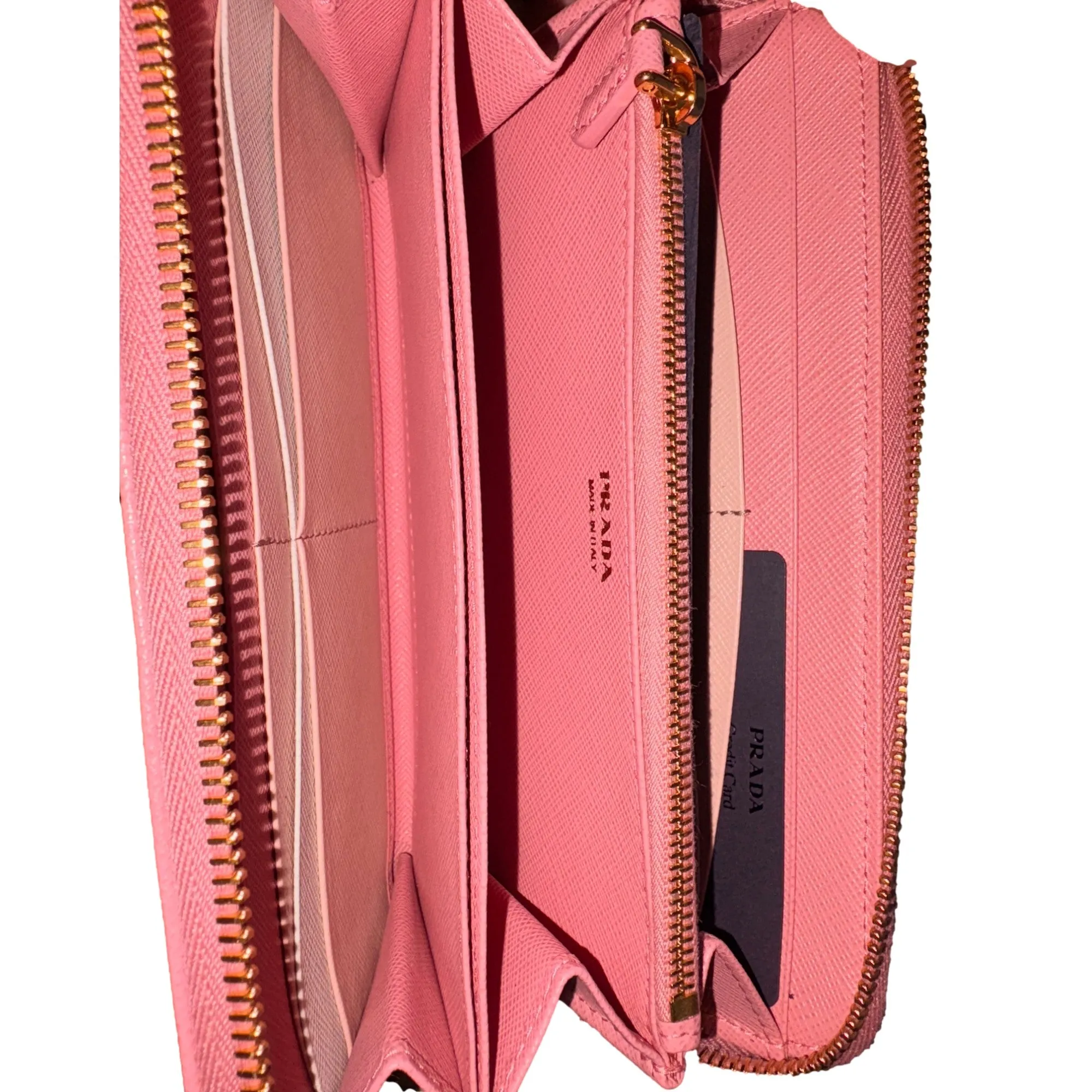 Prada Zip Around Wallet Saffiano Leather Pink Multi-Color Petalo Pesco