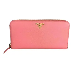 Prada Zip Around Wallet Saffiano Leather Pink Multi-Color Petalo Pesco