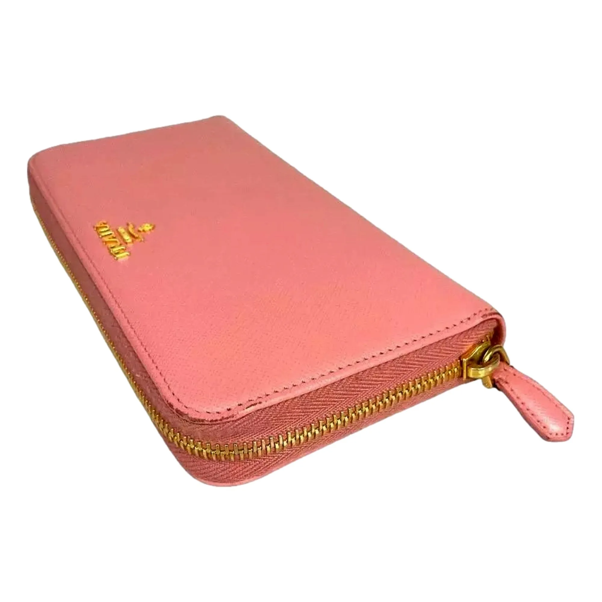 Prada Zip Around Wallet Saffiano Leather Pink Multi-Color Petalo Pesco