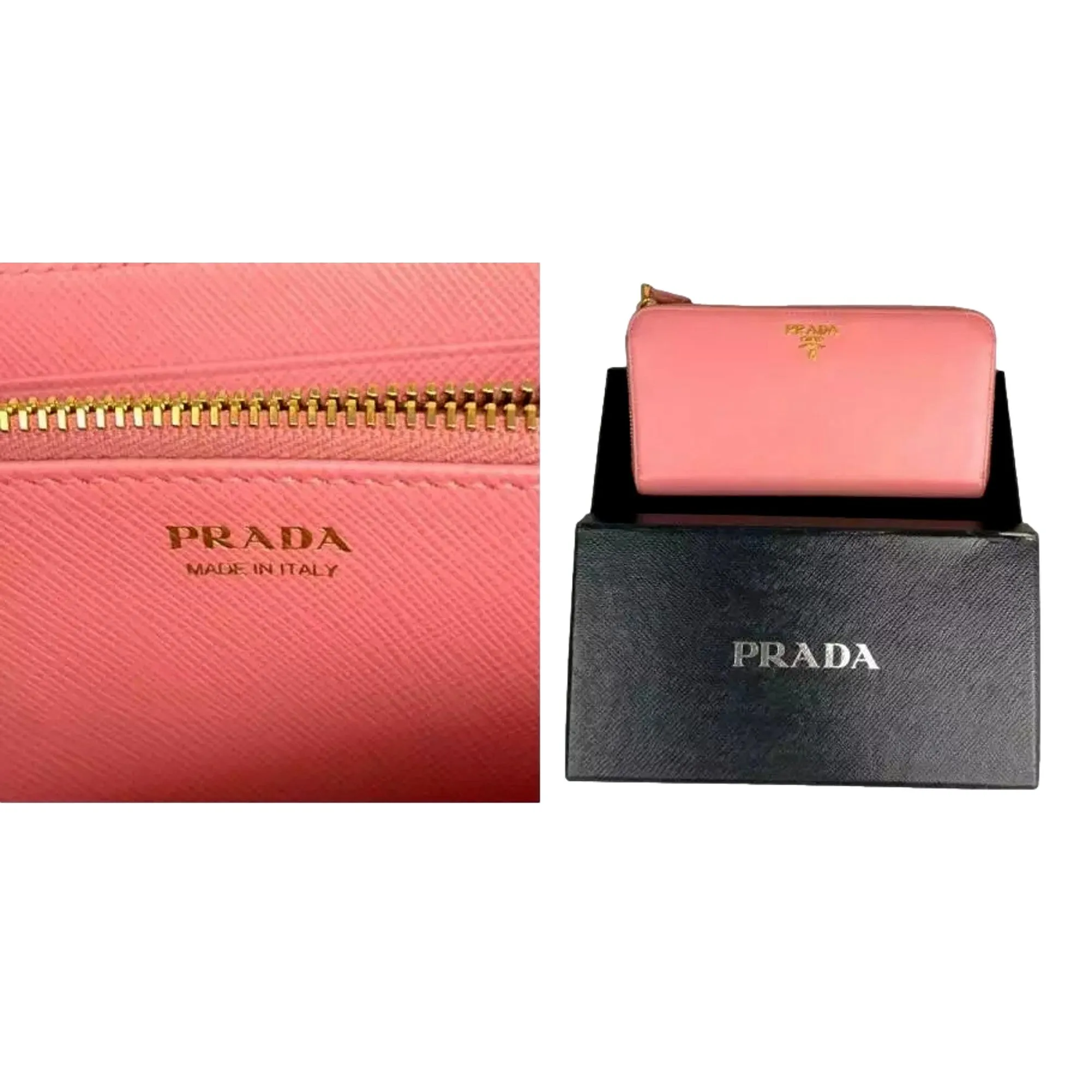 Prada Zip Around Wallet Saffiano Leather Pink Multi-Color Petalo Pesco