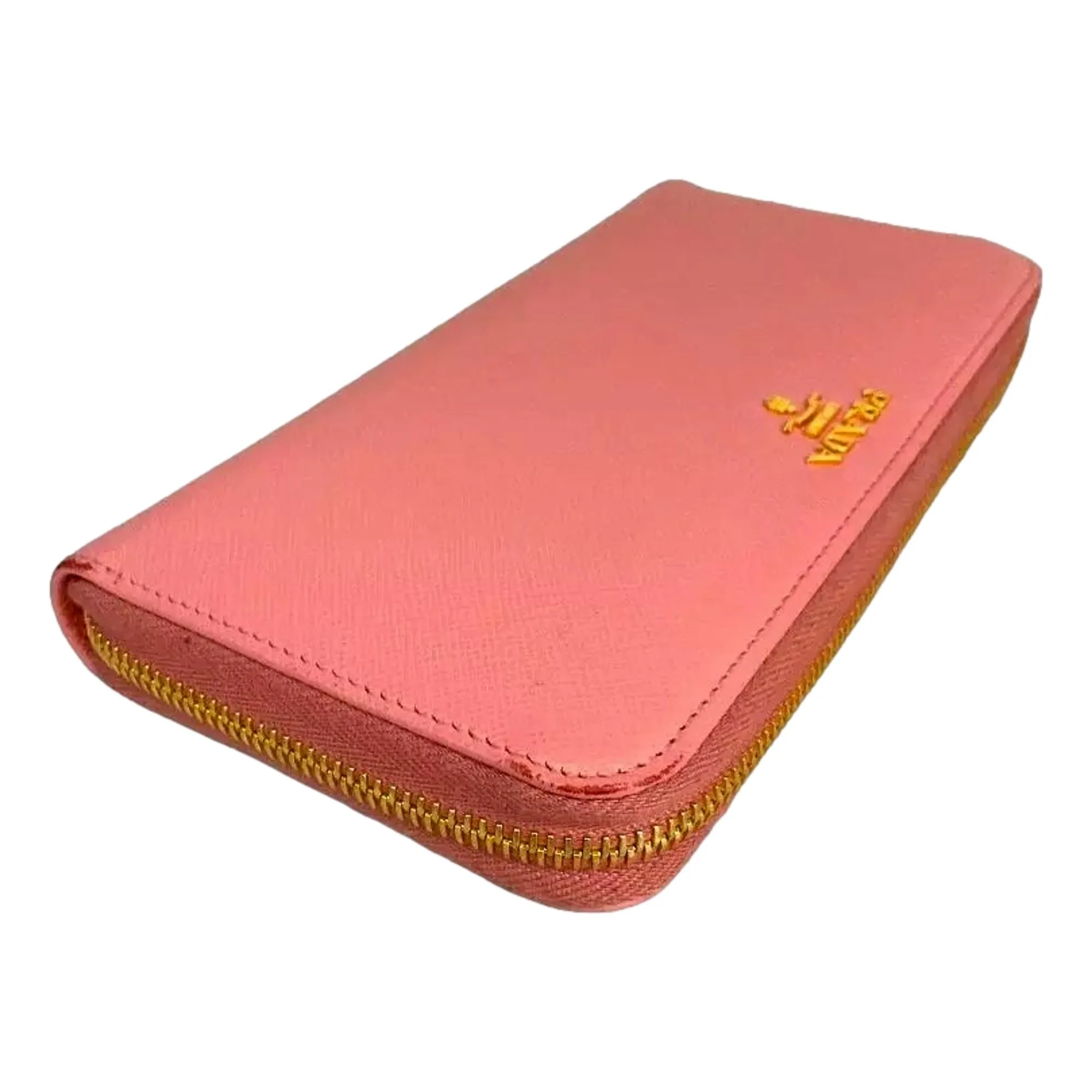 Prada Zip Around Wallet Saffiano Leather Pink Multi-Color Petalo Pesco