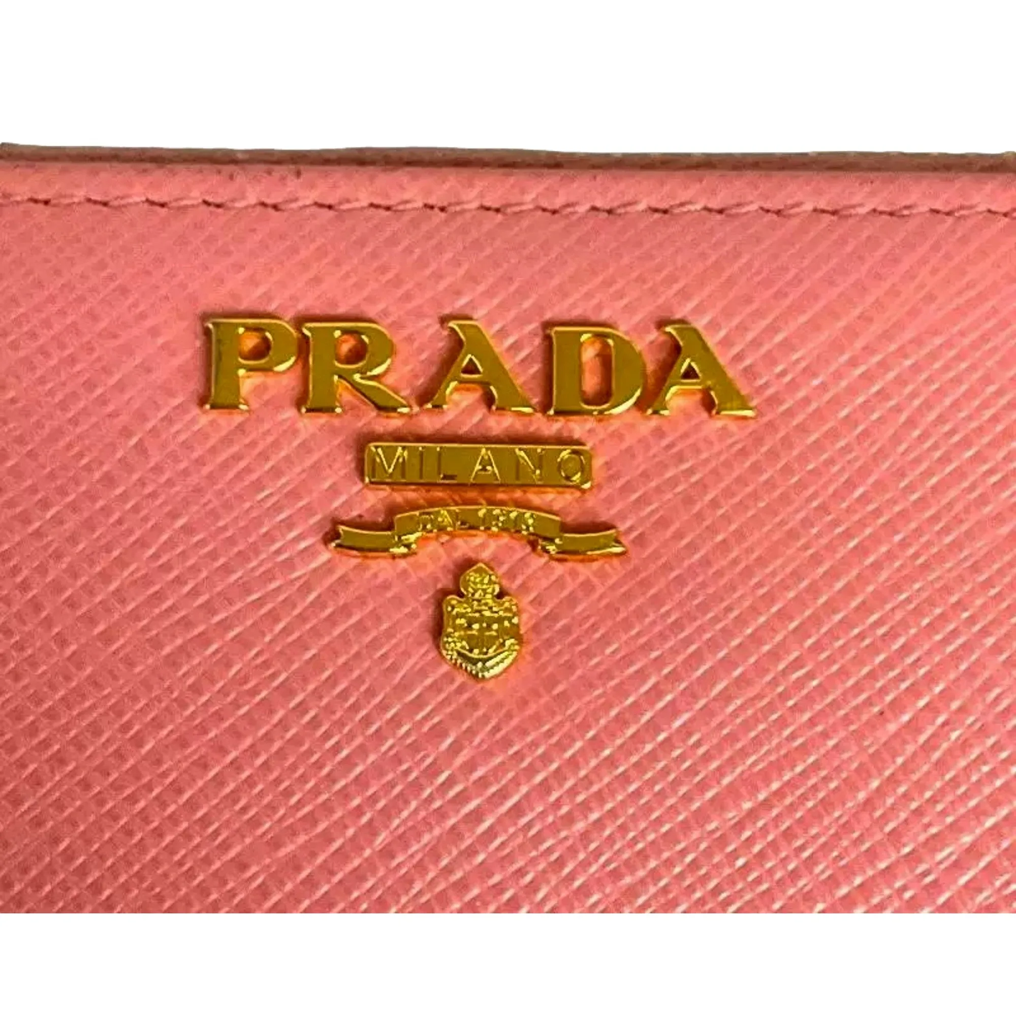 Prada Zip Around Wallet Saffiano Leather Pink Multi-Color Petalo Pesco
