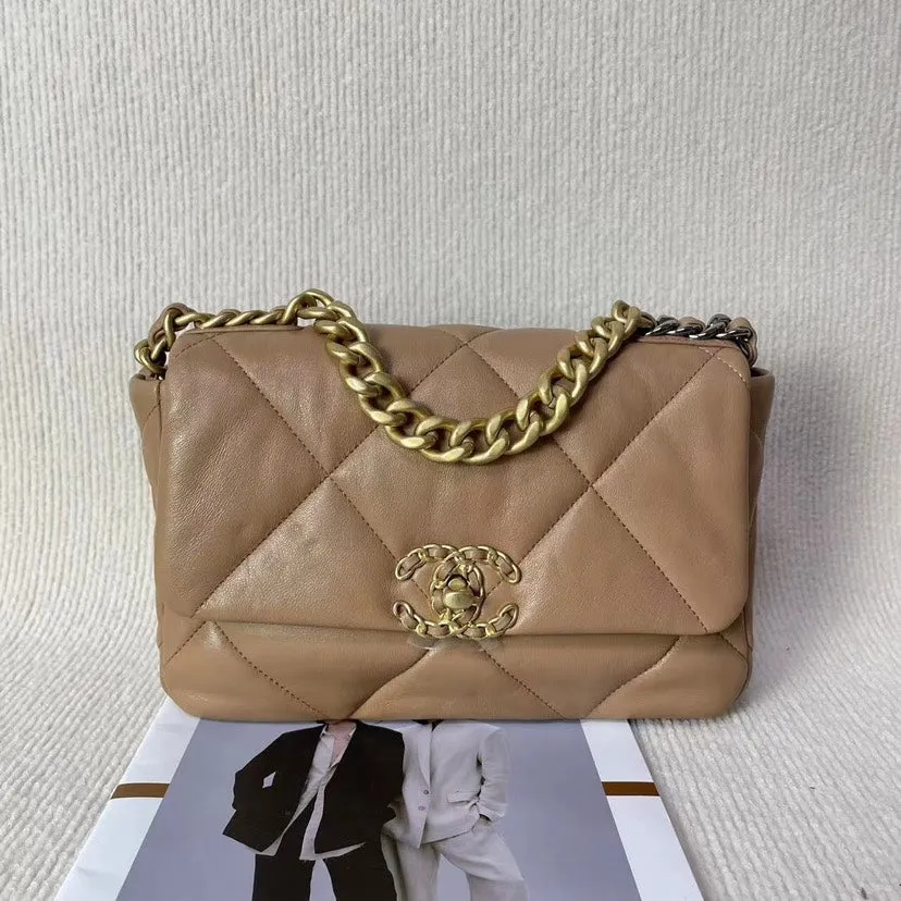 Preloved Chanel 19 Bag Beige Leather Shoulder Bag