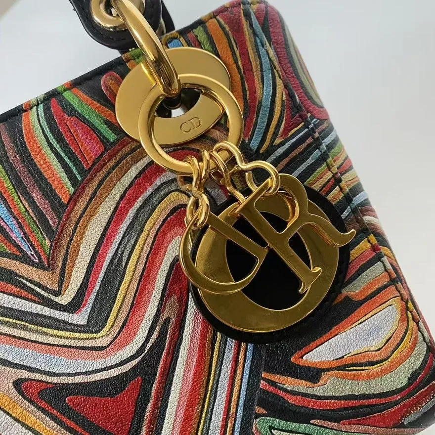 Preloved Christian Dior Lady Dior Multicolor Heart Embroidery Top Handle Bag