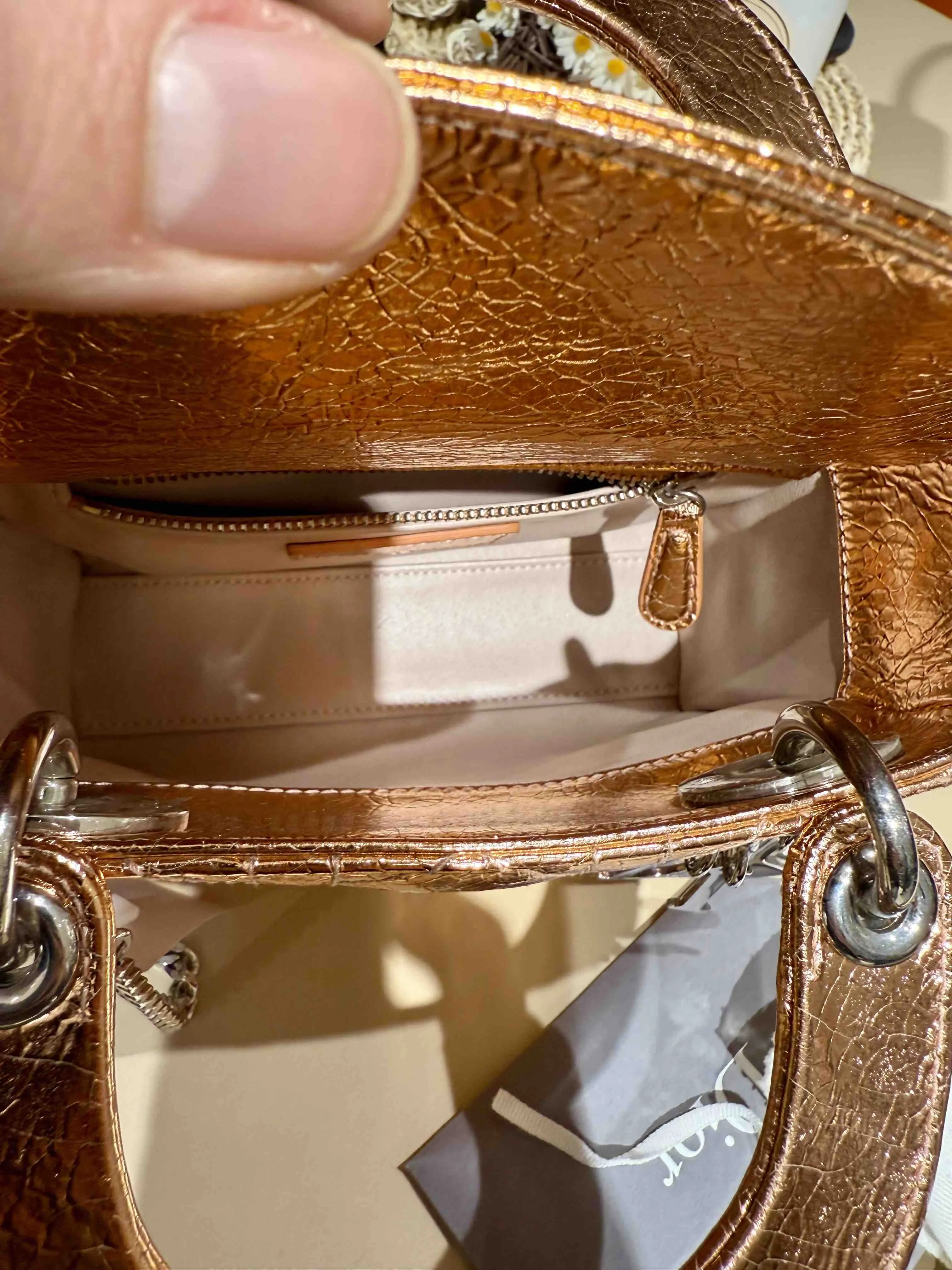 Preloved Dior Lady Dior Metallic Calfskin Gold Small Tote Bag (2016)
