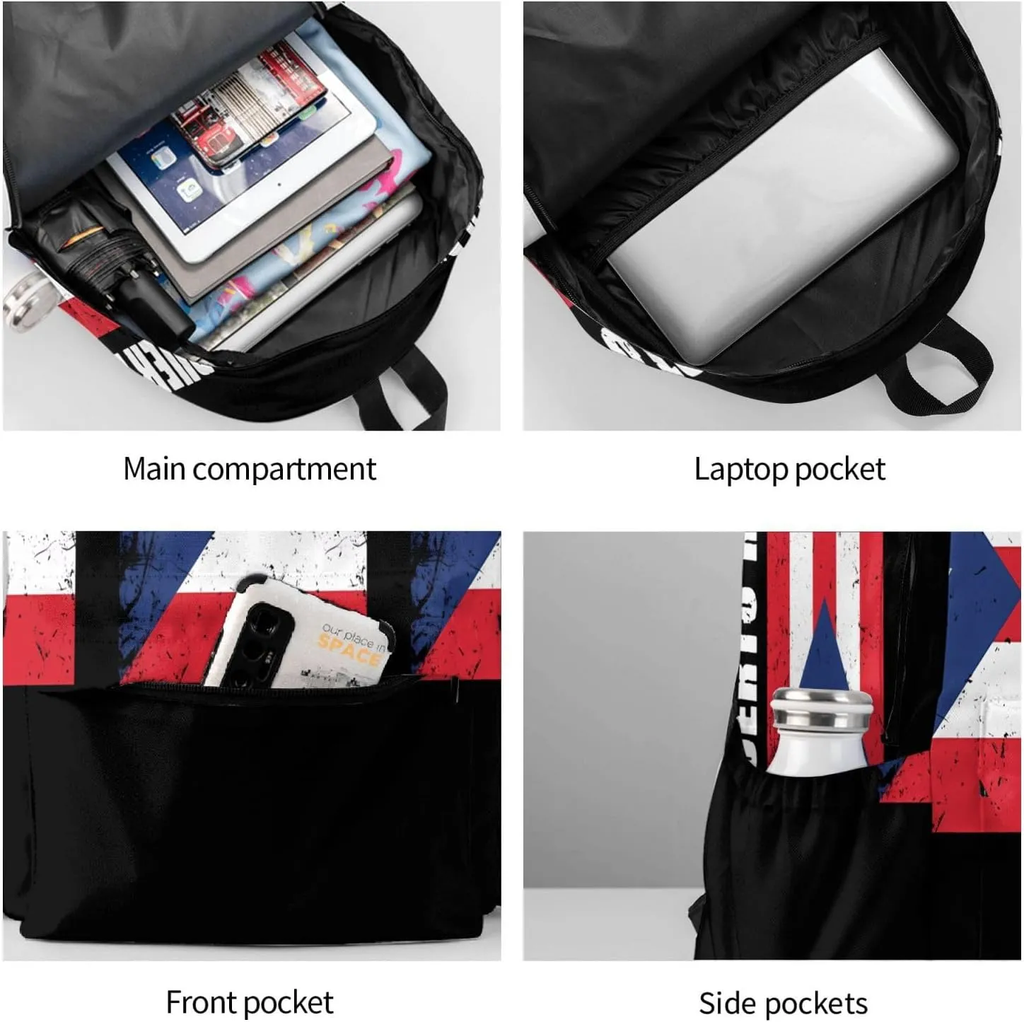 Puerto Rico Flag Laptop Backpack Work Travel Backpacks Business Rucksack Casual Outdoor Daypack with Adjustable Strap Bags for Sports Office Gym Hiking