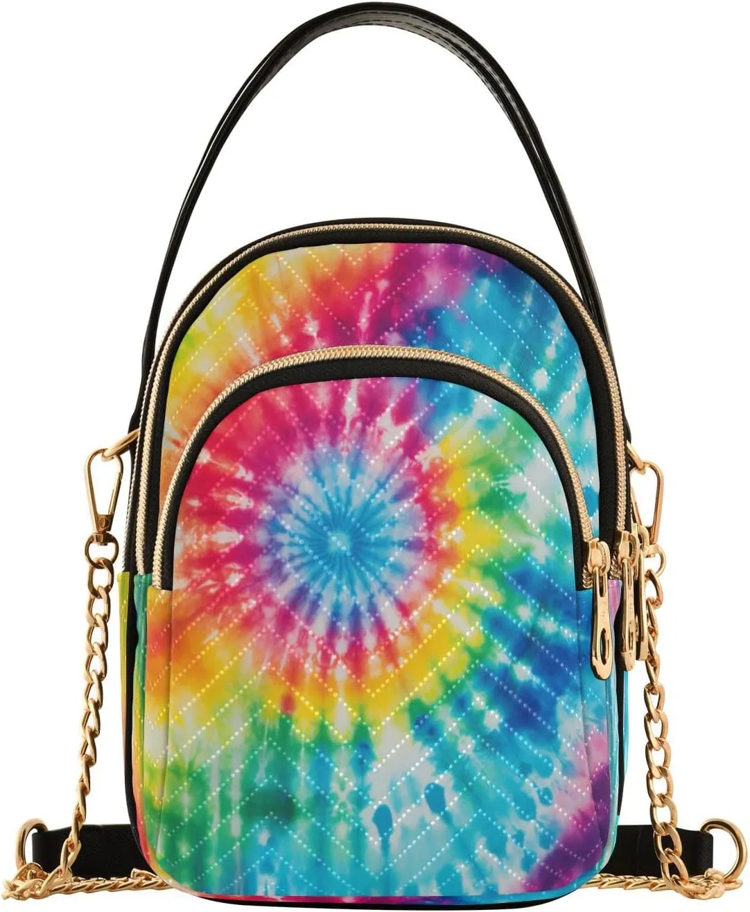 Quilted Crossbody Bags for Women,Rainbow Tie Dye Women's Crossbody Handbags Small Travel Purses Phone Bag
