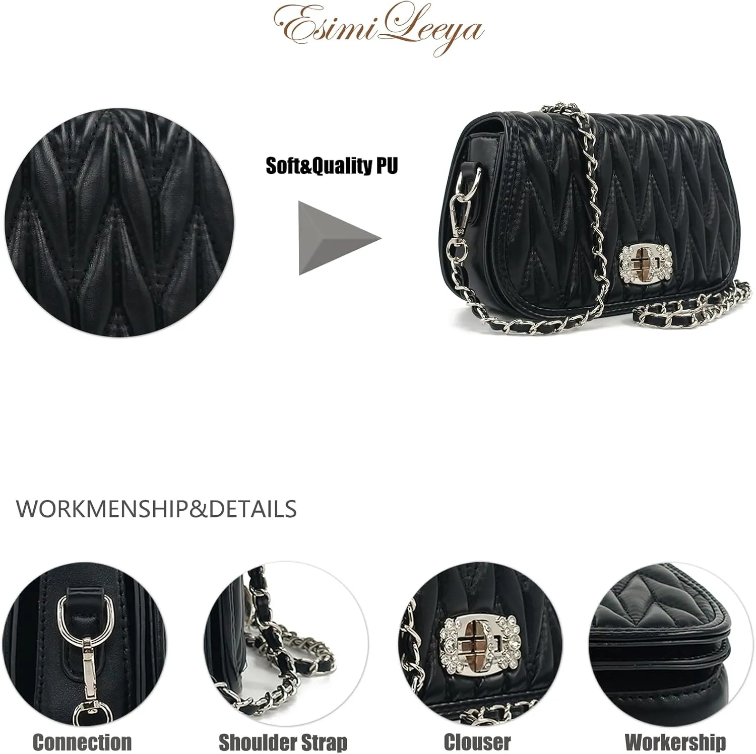 Quilted Handbags for Women with Chain Strap Shoulder Bags Trendy Compact Small Purses