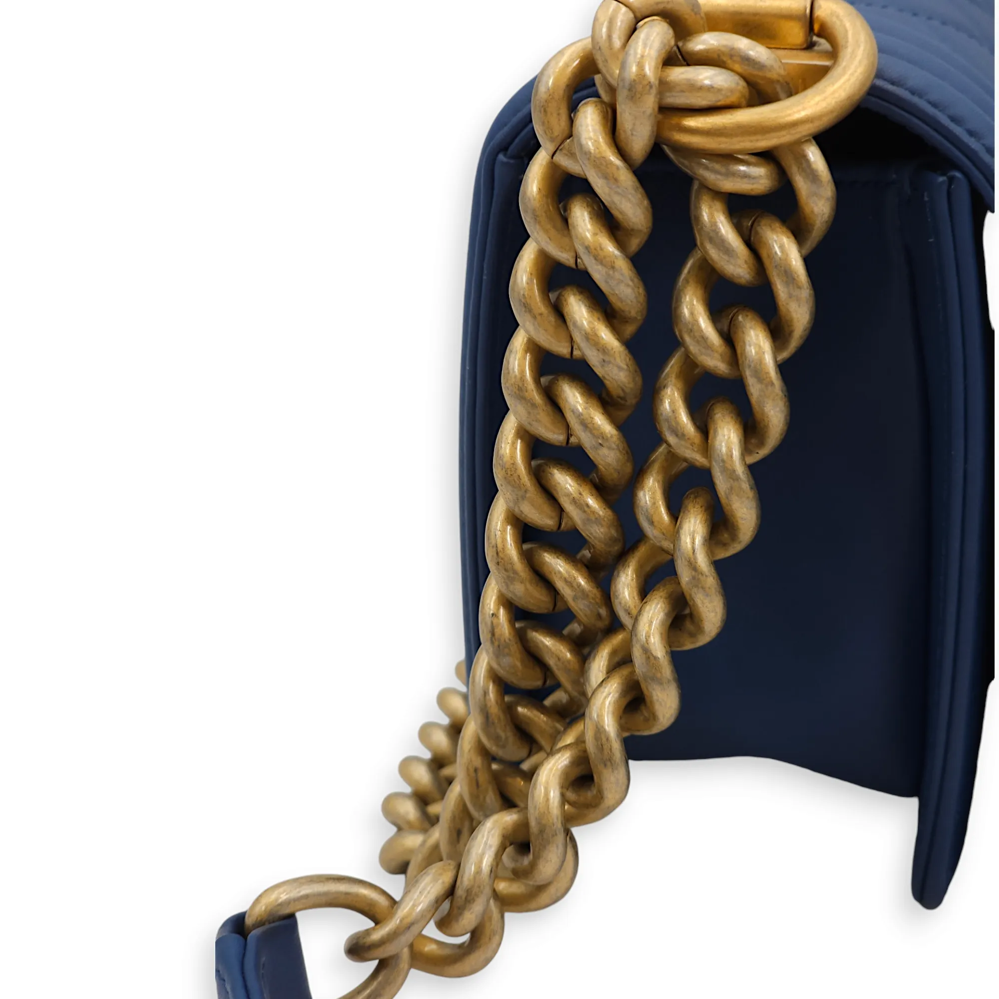 Quilted Le Boy Small Blue Shoulder Bag in Lambskin, Gold hardware