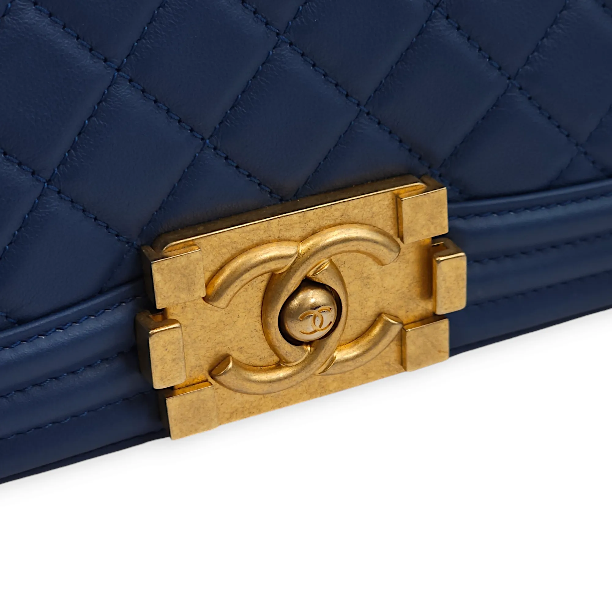 Quilted Le Boy Small Blue Shoulder Bag in Lambskin, Gold hardware
