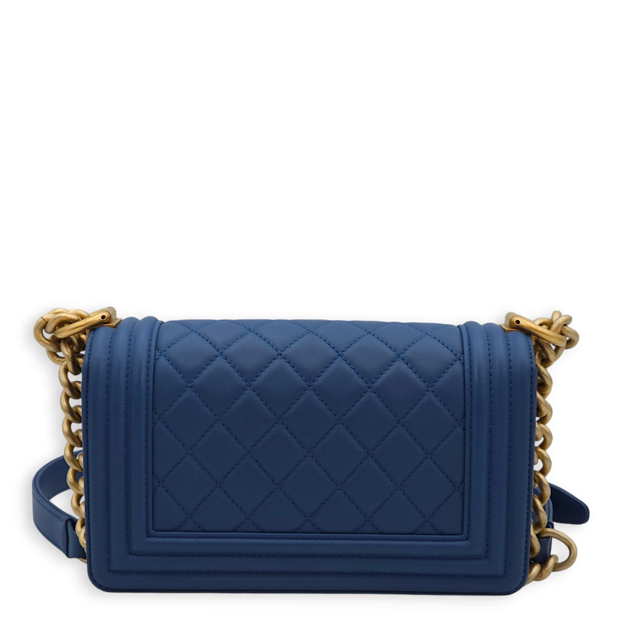 Quilted Le Boy Small Blue Shoulder Bag in Lambskin, Gold hardware