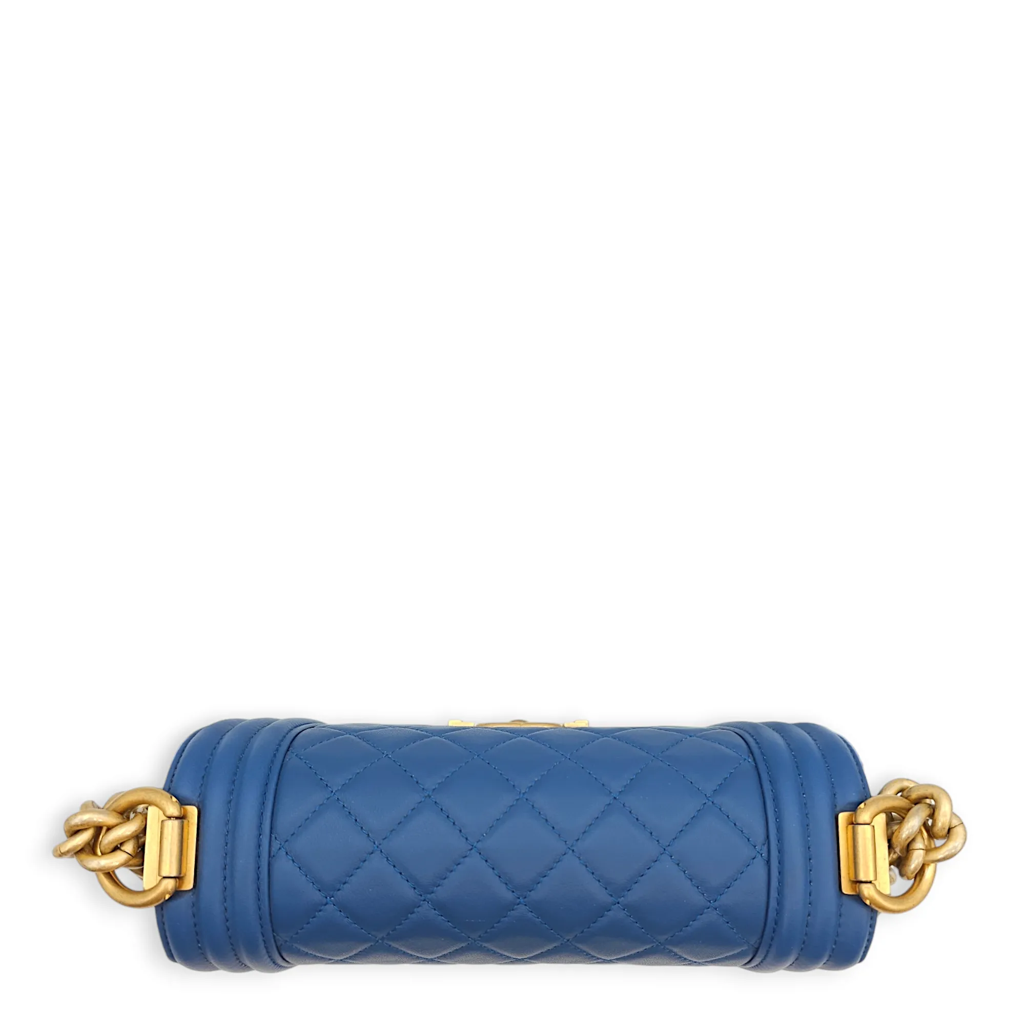 Quilted Le Boy Small Blue Shoulder Bag in Lambskin, Gold hardware