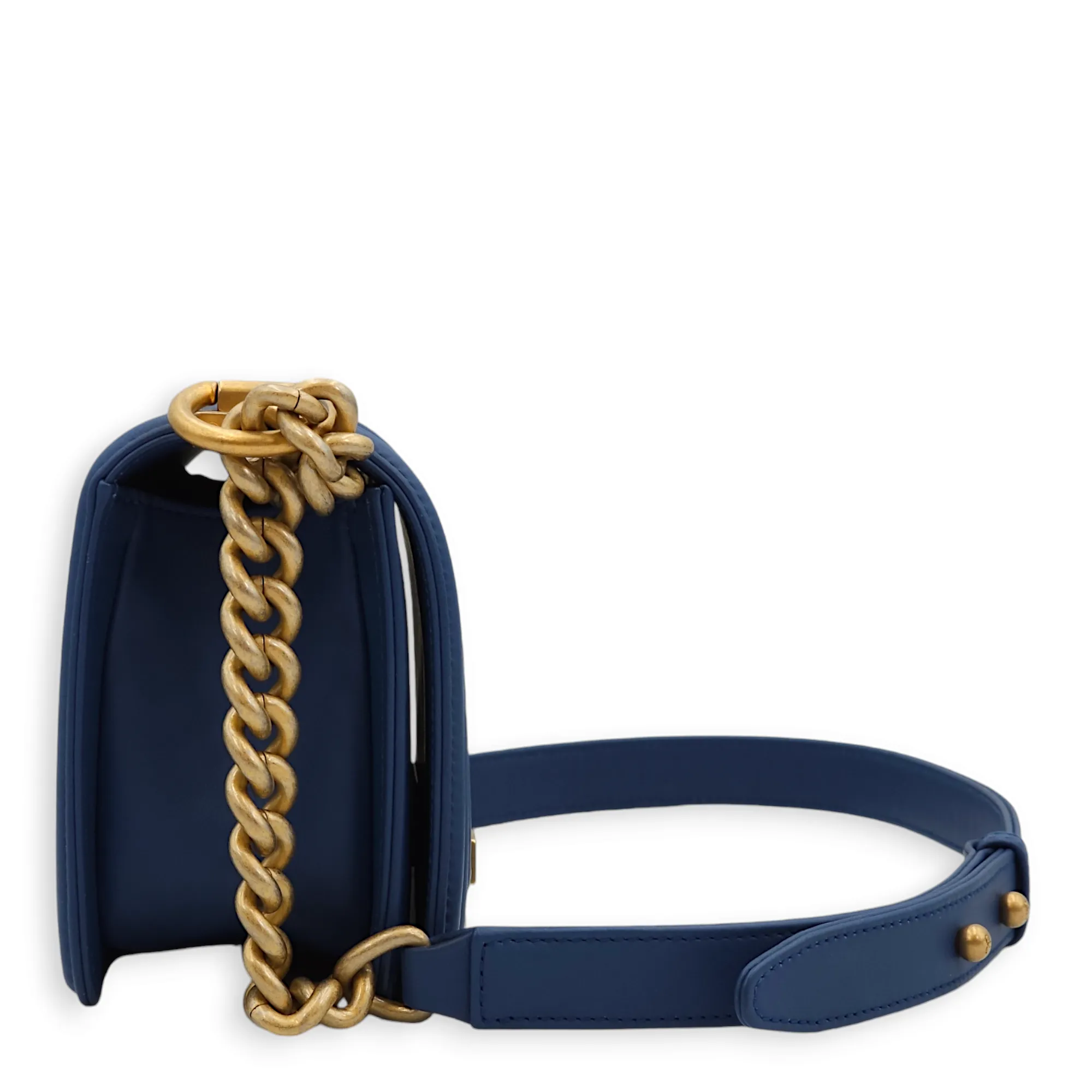 Quilted Le Boy Small Blue Shoulder Bag in Lambskin, Gold hardware