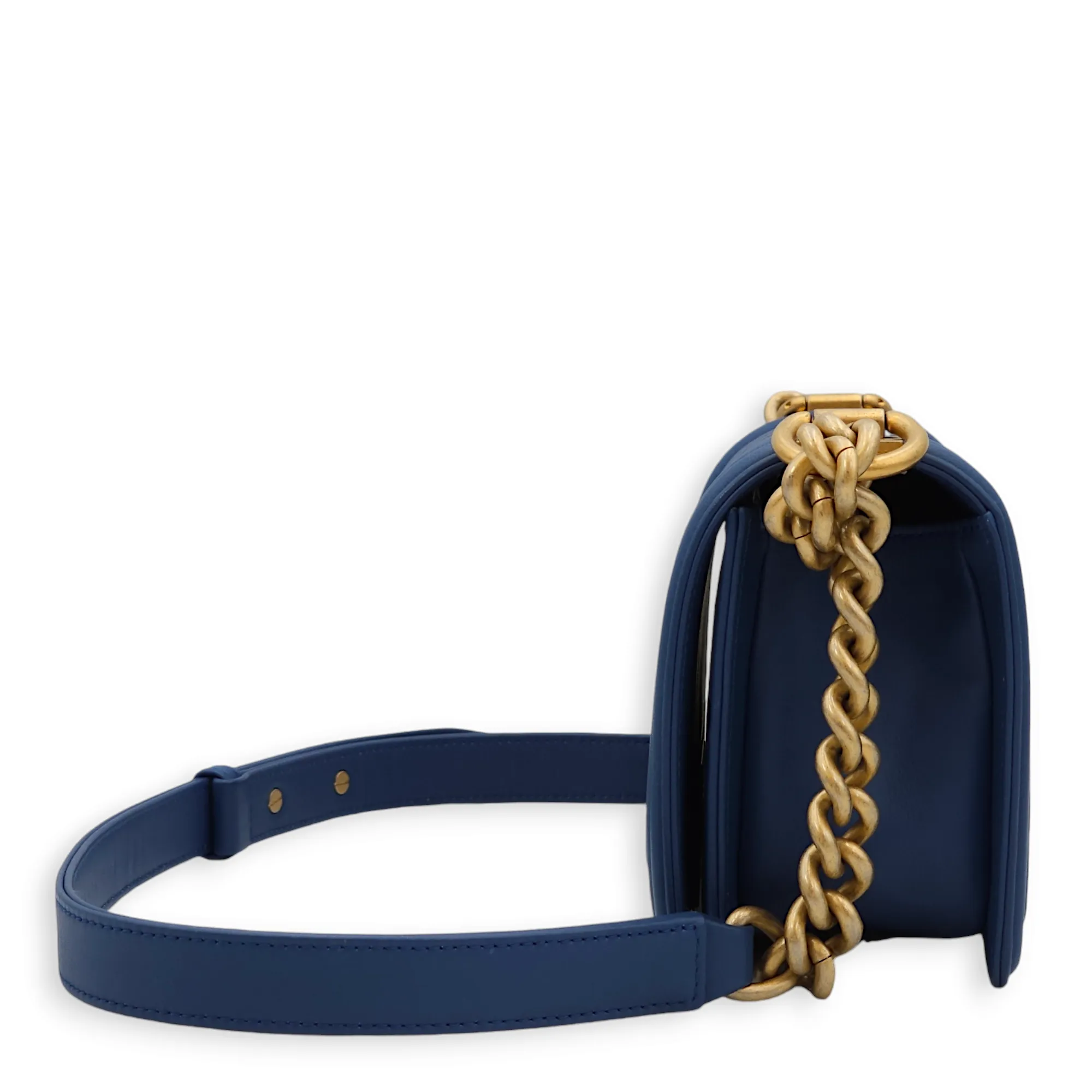 Quilted Le Boy Small Blue Shoulder Bag in Lambskin, Gold hardware