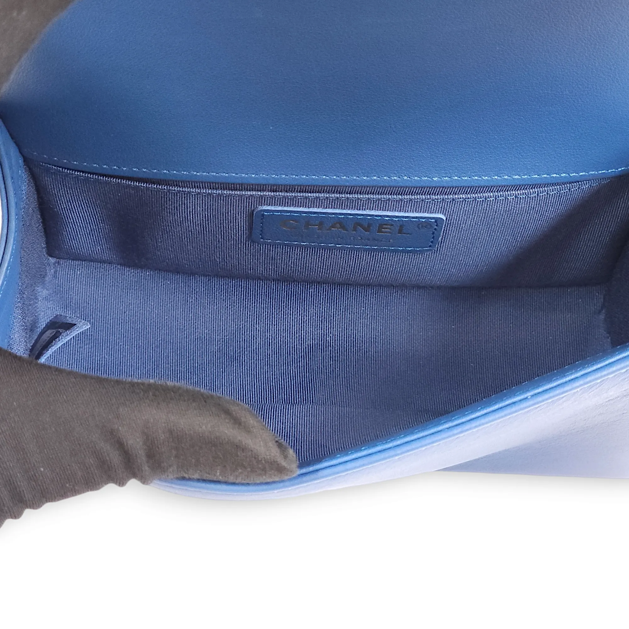 Quilted Le Boy Small Blue Shoulder Bag in Lambskin, Gold hardware