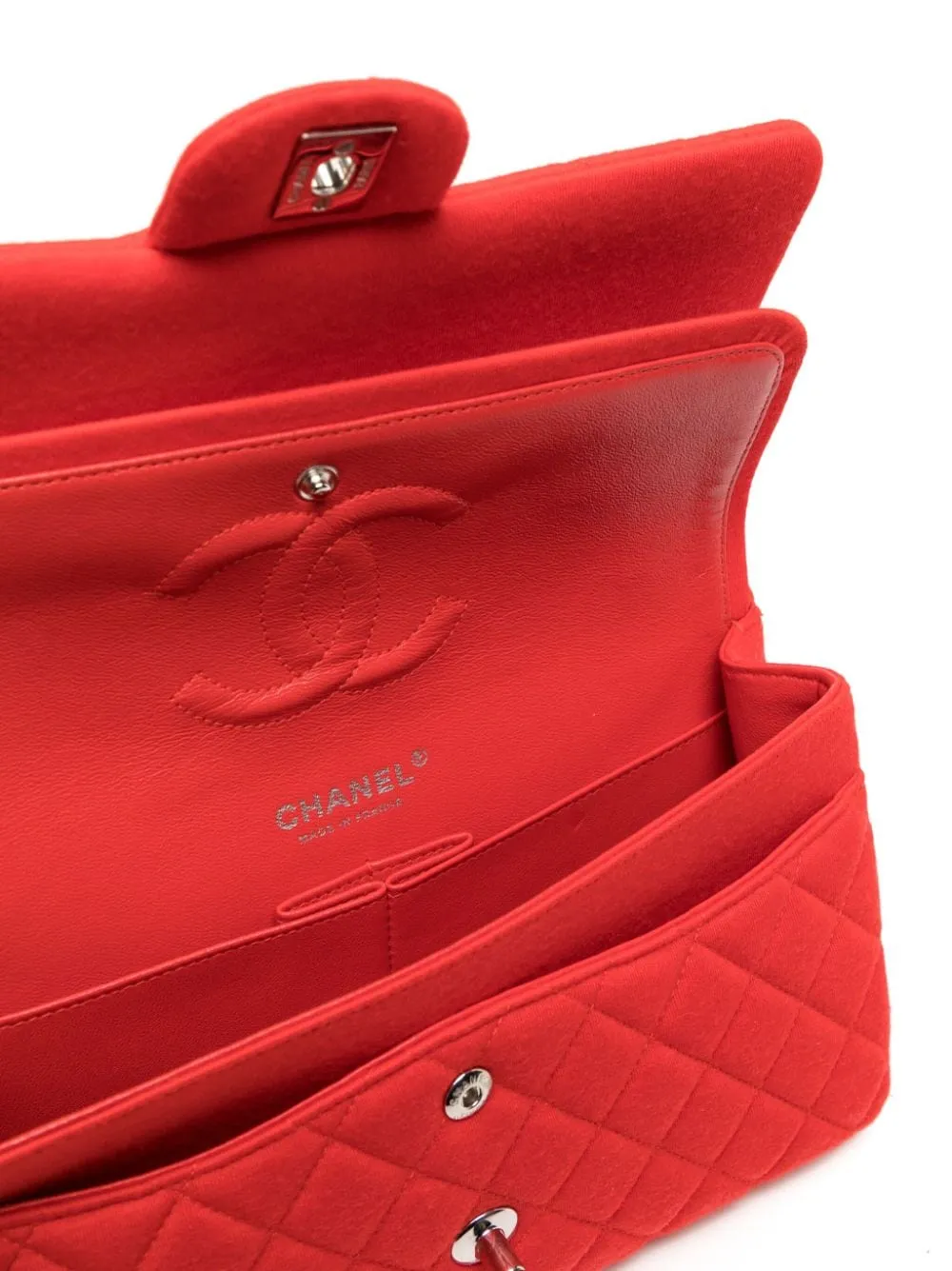 Red Fabric Medium Flap Bag