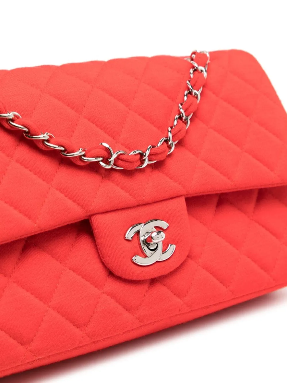 Red Fabric Medium Flap Bag