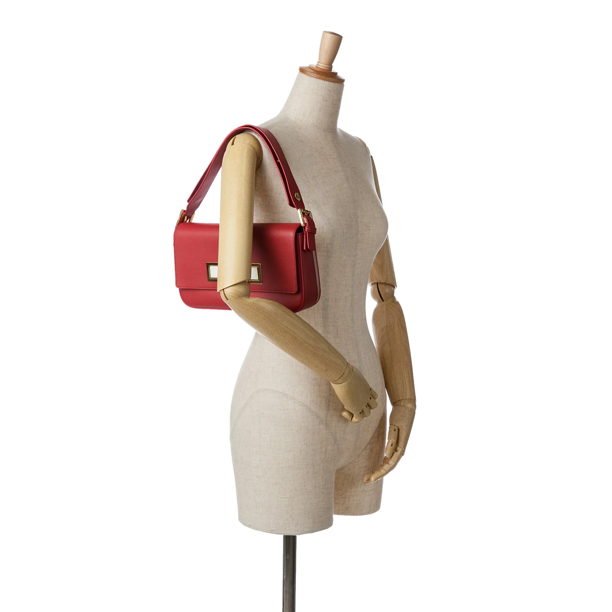 Red Fendi Leather 3Baguette Shoulder Bag