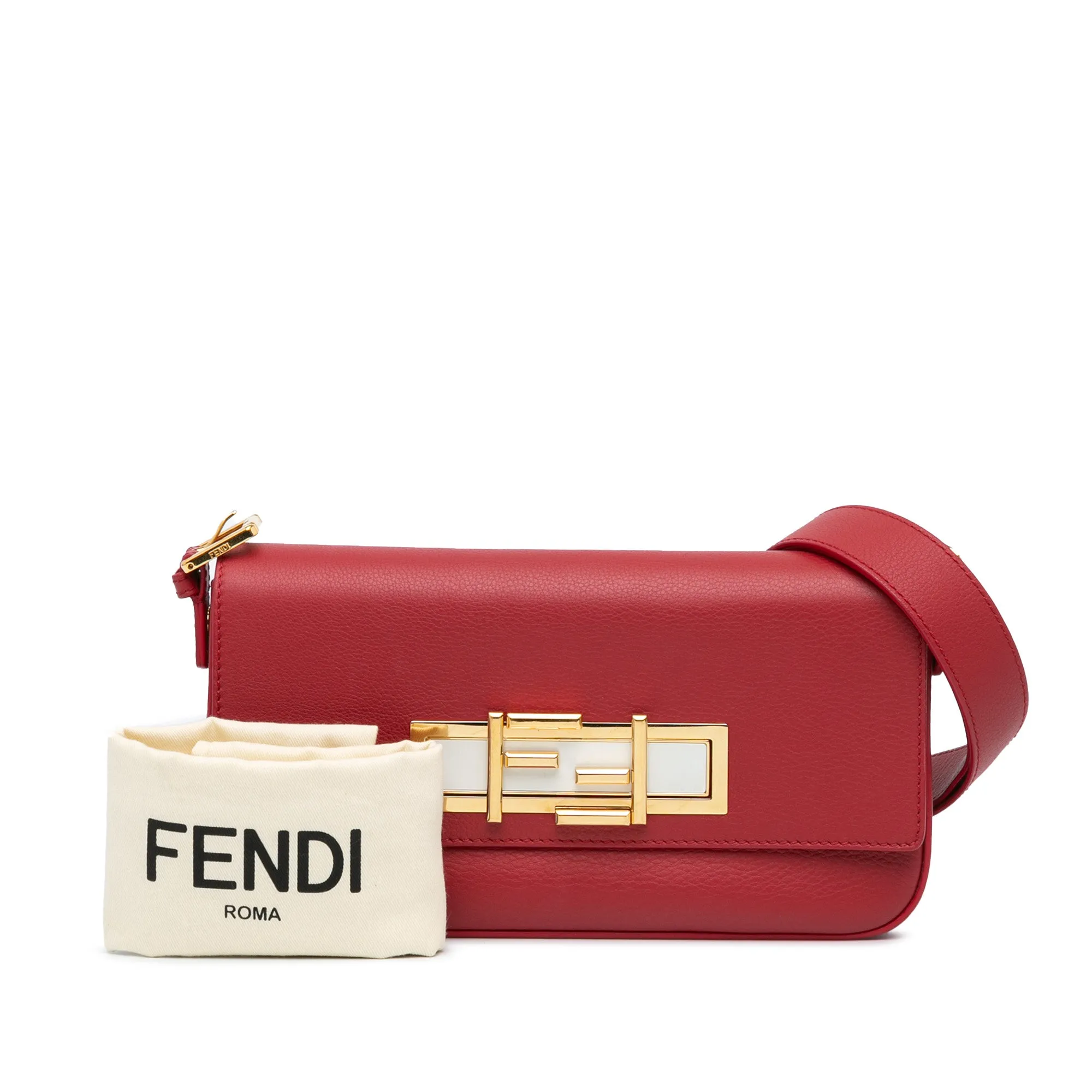 Red Fendi Leather 3Baguette Shoulder Bag