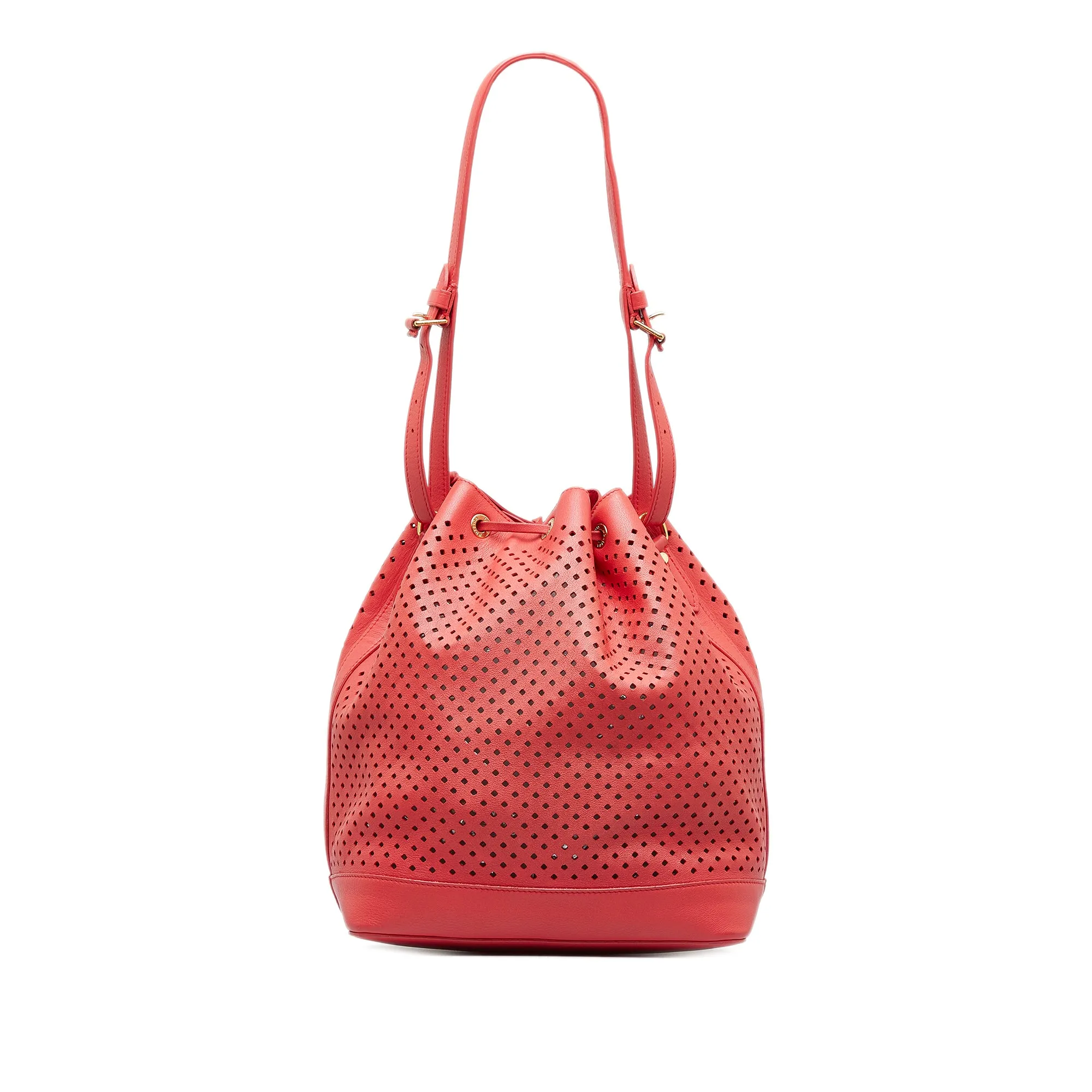 Red Louis Vuitton x Sofia Coppola Flore Perforated Noe Bucket Bag