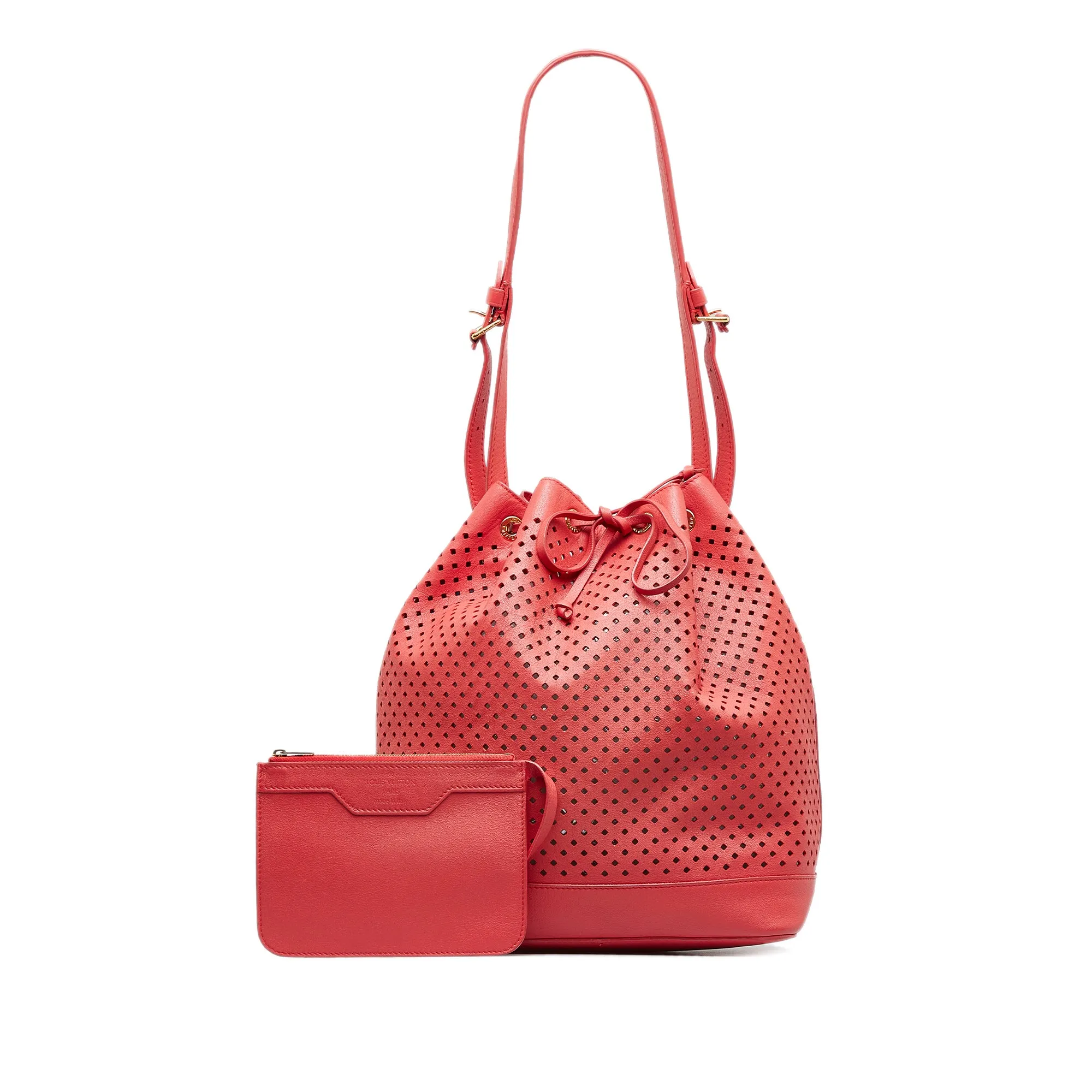 Red Louis Vuitton x Sofia Coppola Flore Perforated Noe Bucket Bag