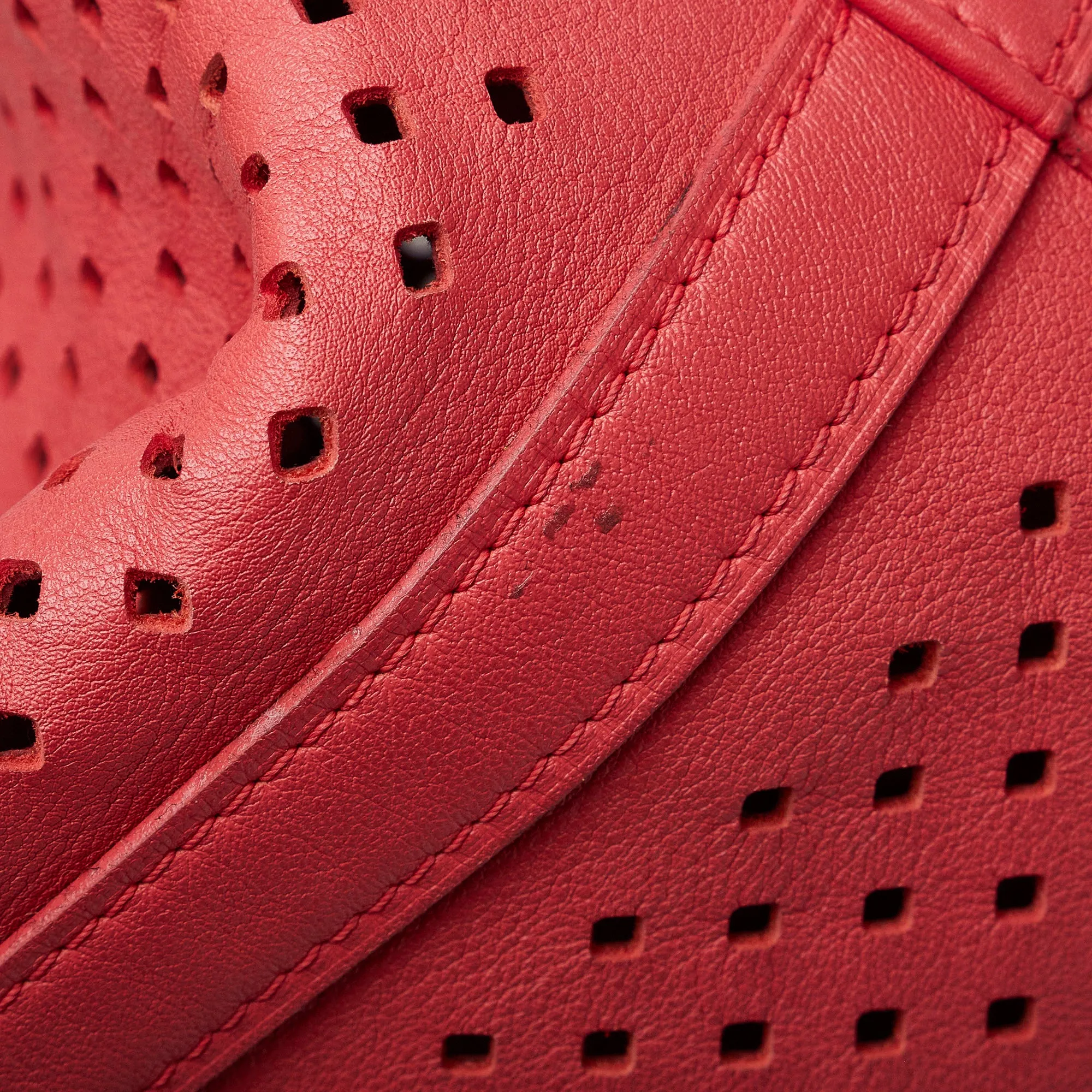 Red Louis Vuitton x Sofia Coppola Flore Perforated Noe Bucket Bag