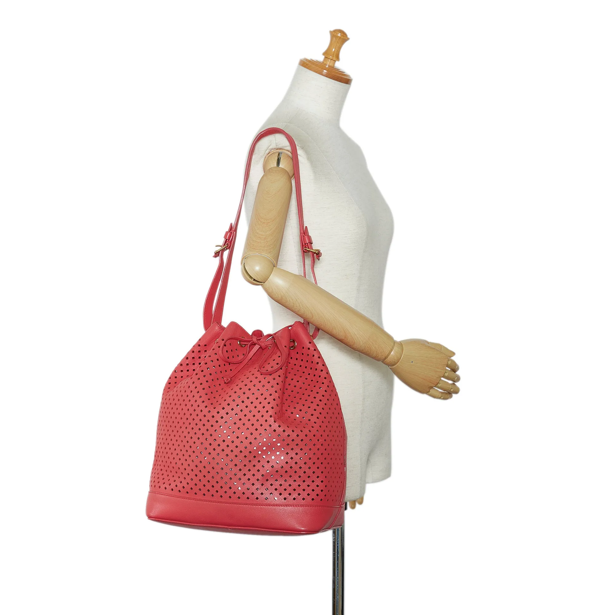 Red Louis Vuitton x Sofia Coppola Flore Perforated Noe Bucket Bag