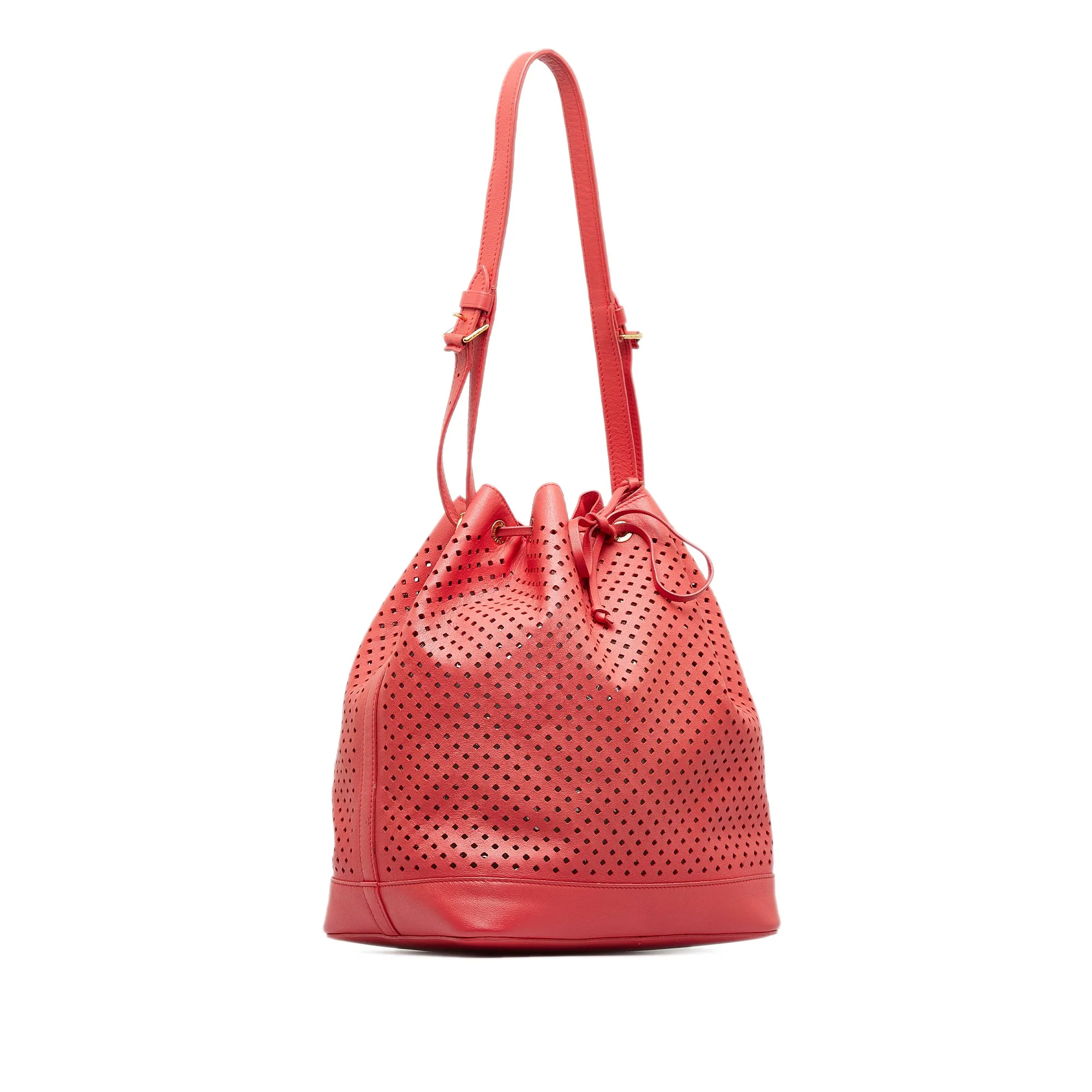 Red Louis Vuitton x Sofia Coppola Flore Perforated Noe Bucket Bag
