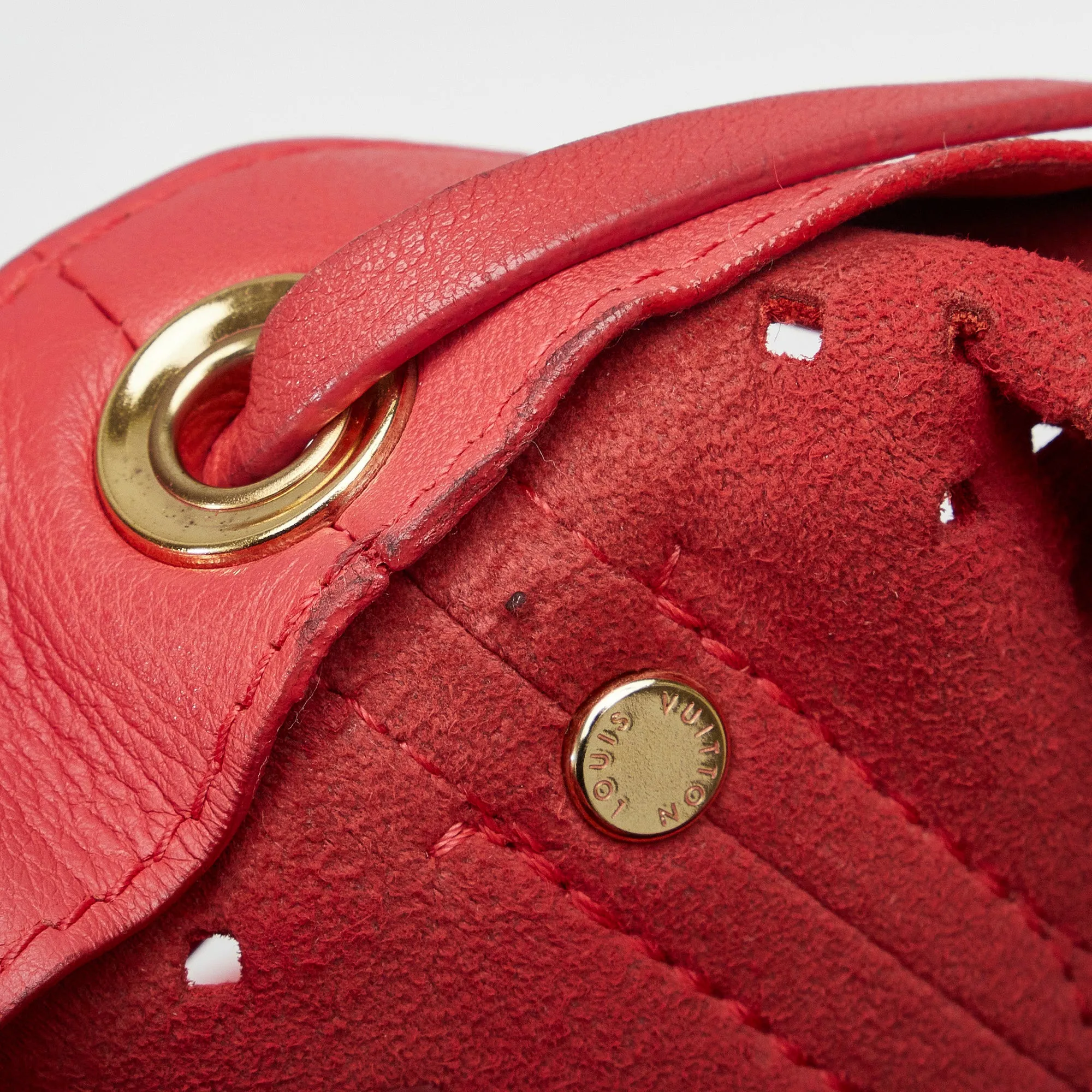 Red Louis Vuitton x Sofia Coppola Flore Perforated Noe Bucket Bag