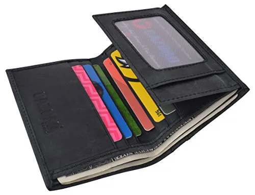 RFID Blocking Bifold USA Wallet For Men Leather Extra Capacity Mens Bifold Wallet W/ Vertical Design