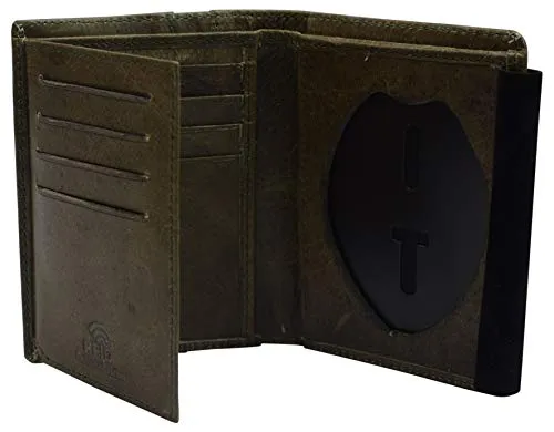 RFID Blocking Genuine Leather Badge Holder Bifold Wallet USA Series