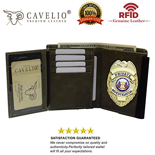 RFID Blocking Genuine Leather Badge Holder Bifold Wallet USA Series